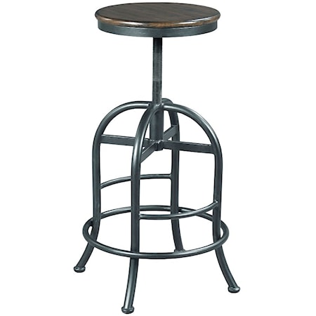 Industrial Adjustable Height Pub Stool with Wood Seat