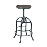 Industrial Adjustable Height Pub Stool with Wood Seat