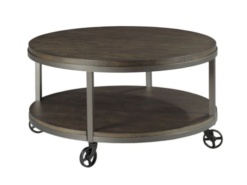 Round Cocktail Table with Shelf and Wheels