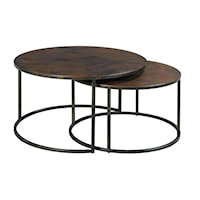Nesting Round Cocktail Table Set with Acid Wash Hammered Copper Tops & Metal Bases
