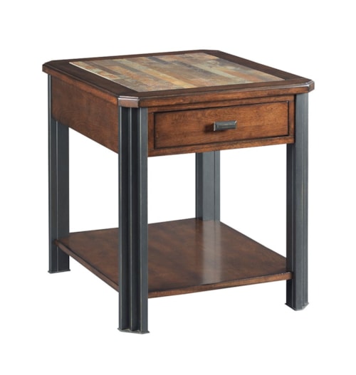 Rustic-Industrial Rectangular 1 Drawer End Table