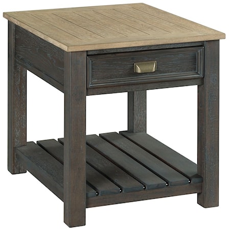 Casual Two Tone Rectangular Drawer End Table