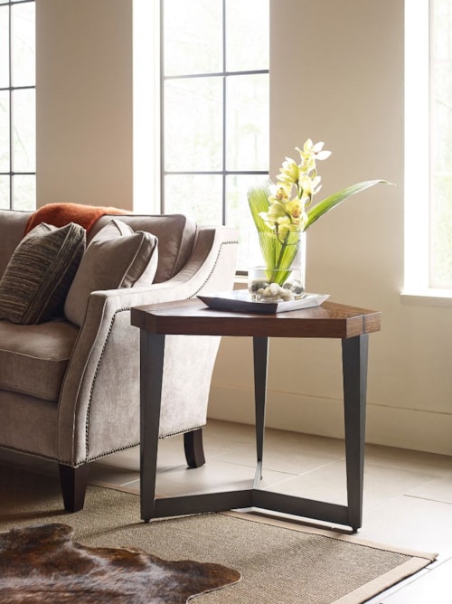 Contemporary Triangulate Lamp Table with Walnut Veneered Top