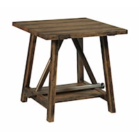 Rustic Square End Table with Bottom Shelf