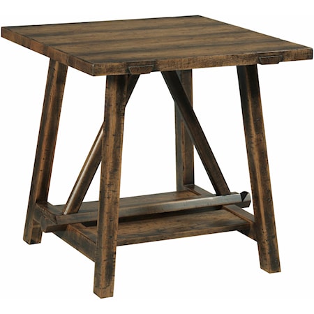 Rustic Square End Table with Bottom Shelf