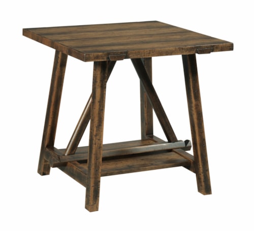 Rustic Square End Table with Bottom Shelf