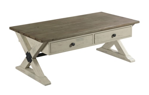 Trestle Rectangular Cocktail Table with 2 Drawers