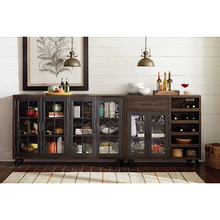 Rustic Bar Trolley with Metal Casters