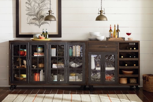 Rustic Bar Trolley with Metal Casters