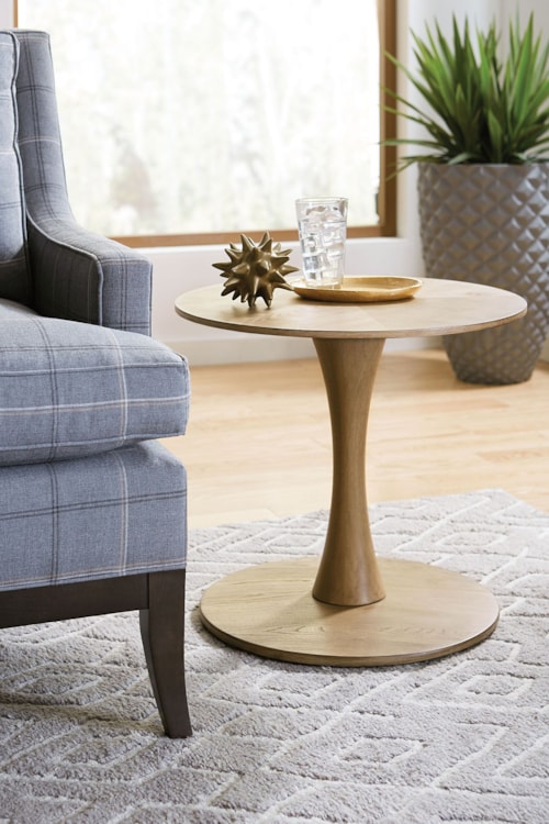Mid Century Modern Light Elm Round Chairside Table
