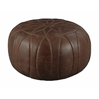 21 Inch Round Leather Sunburst Pouf