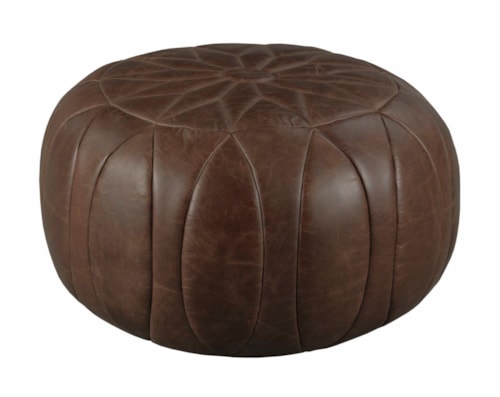 21 Inch Round Leather Sunburst Pouf