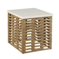 Rattan Rectangular End Table with Agate Top