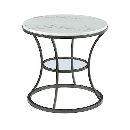 Round End Table with Marble Top and Glass Shelf