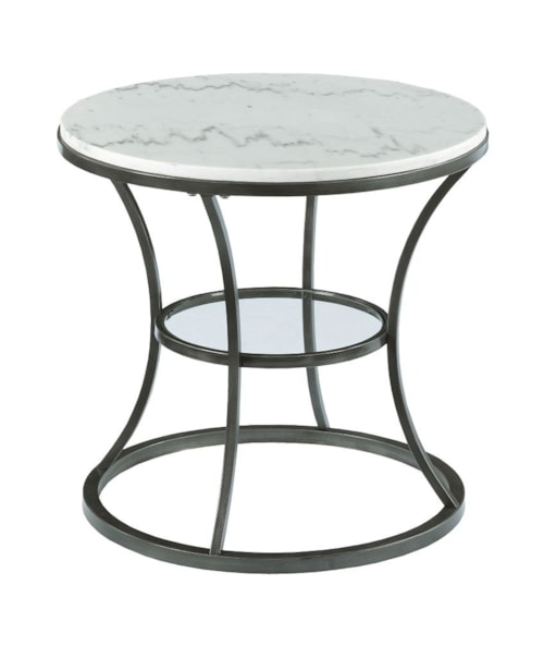 Round End Table with Marble Top and Glass Shelf