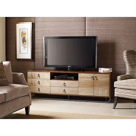 Contemporary Panorama TV Console with Electrical Outlets