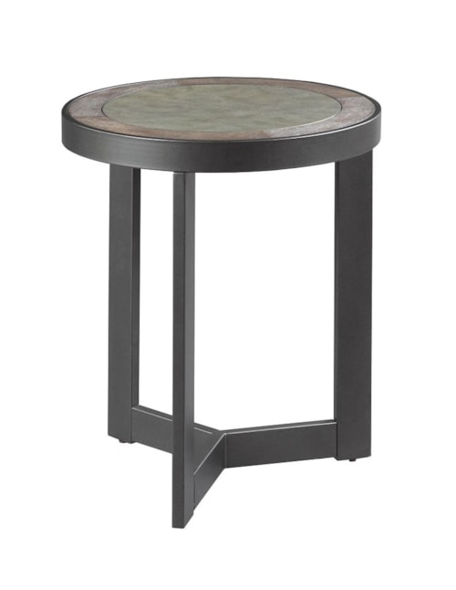 Industrial Round End Table with Concrete Inset