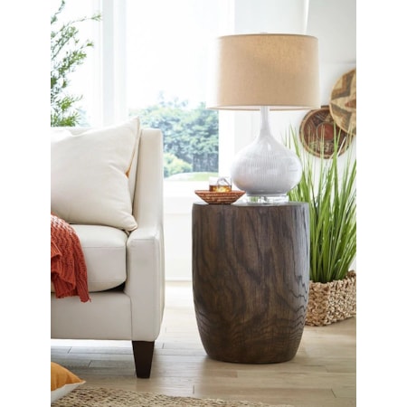 Oak Grain Drum End Table