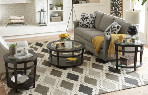 Transitional Oval Cocktail Table with Glass Inserts