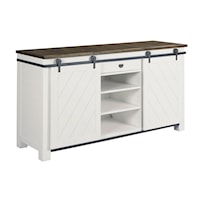 Shiplap Sliding Door Media Console with Adjustable Shelves