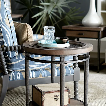 Transitional Round End Table with Glass Top