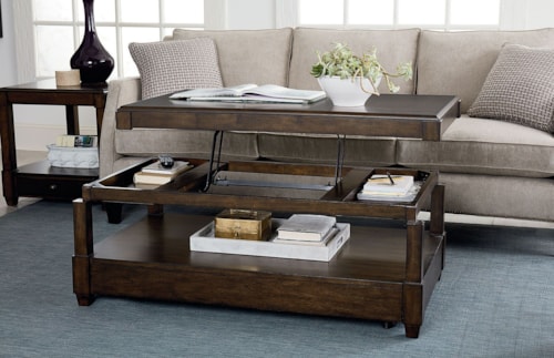 Rectangular Lift-Top Cocktail Table with Drawers