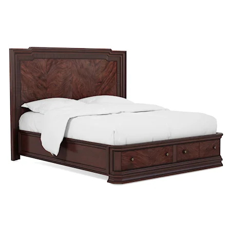 Traditional Queen Platform Bed with Footboard Storage