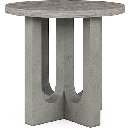 Round End Table with Concrete Look Base