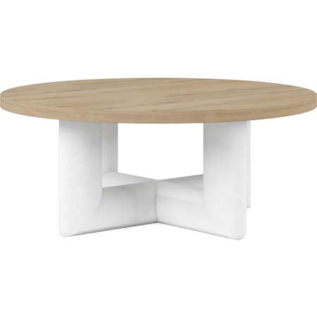 Transitional Round Cocktail Table with Wood Top