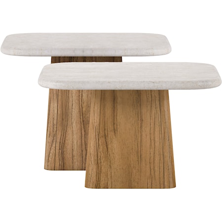 Contemporary Two-Tone Bunching Tables with Travertine Top