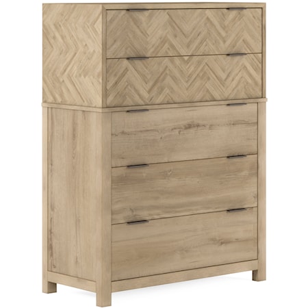 Transitional 5-Drawer Chest with Herringbone Detailing
