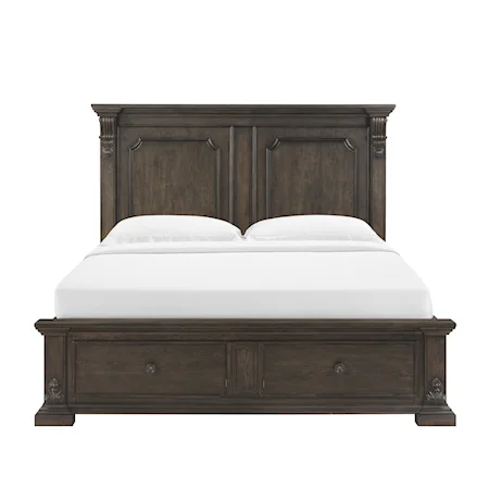 Traditional Queen Panel Bed with Footboard Storage