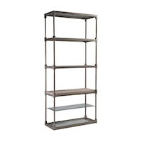 Transitional Metal Etagere Bookshelf with Travertine Shelf