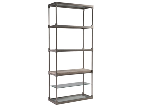 Transitional Metal Etagere Bookshelf with Travertine Shelf