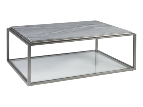 Transitional Rectangular Metal Cocktail Table with Marble Top