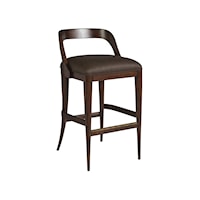 Mid Century Modern Low Back Barstool with Leather Seat