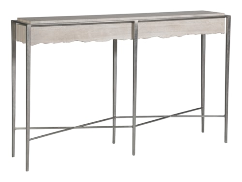 Contemporary Console Table with Travertine Stone Top