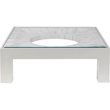 Transitional White Cocktail Table with Faux Horn Inlay