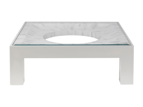 Transitional White Cocktail Table with Faux Horn Inlay