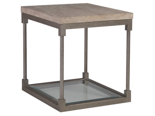 Transitional Rectangular End Table with Travertine Top