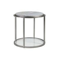Transitional Round Metal End Table with Marble Top