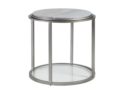 Transitional Round Metal End Table with Marble Top