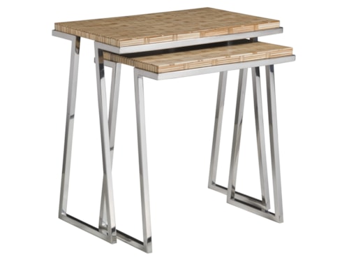 Contemporary Nesting Tables with Rattan Basketweave Tops