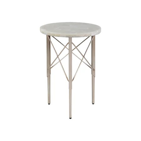 Contemporary Round Stone Spot Table with Stretcher