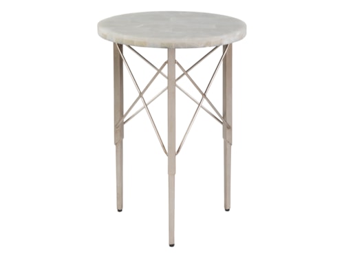 Contemporary Round Stone Spot Table with Stretcher