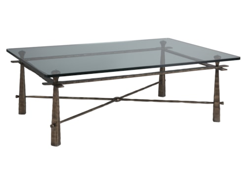 Transitional Hammered Metal Cocktail Table with Glass Top