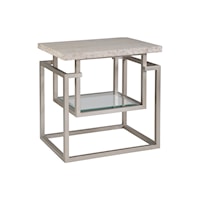 Contemporary Rectangular Stone Top End Table with Glass Shelf