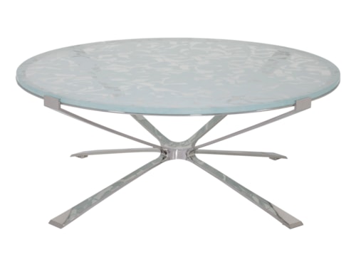 Contemporary Round Cocktail Table with Pattern Glass Top