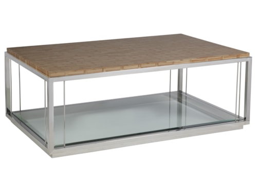 Contemporary Rectangular Cocktail Table with Rattan Basketweave Top