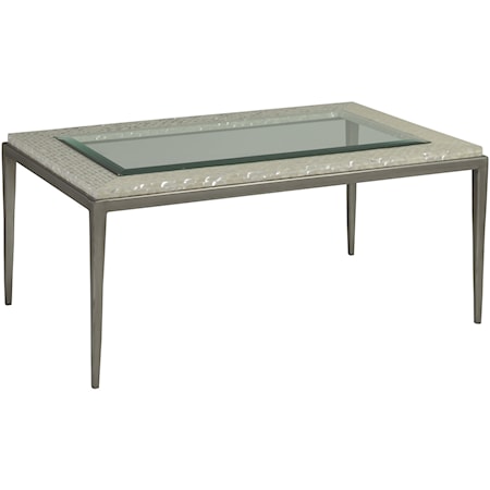 Transitional 42 Inch Small Cocktail Table with Glass and Shell Top